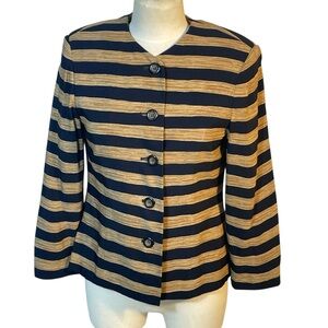 Kasper For ASL Gold Black Stripe Button Front Career Classic Blazer Jacket Sz 4